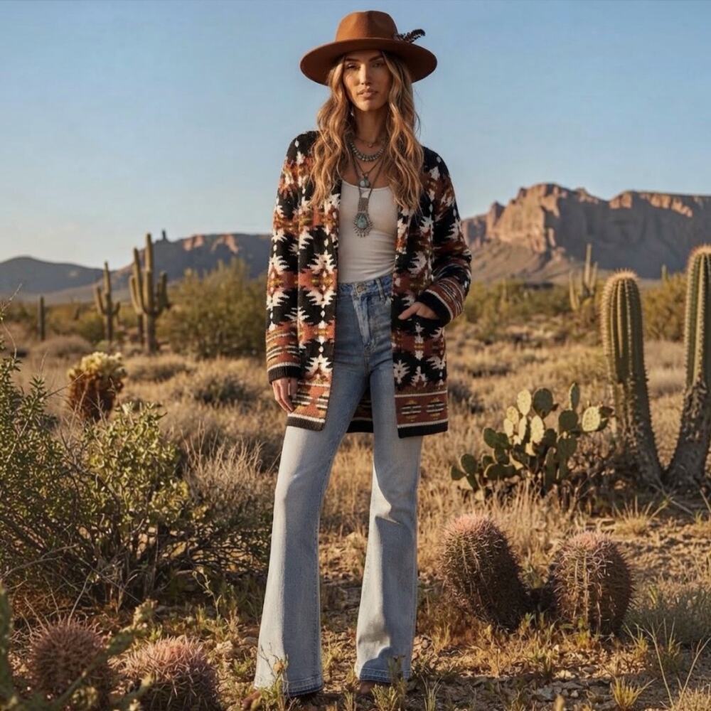 Lucky Brand Aztec Southwest Shawl Collar Cardigan Sweater Heavy Knit 2X / 2G